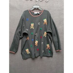 Liz & Me Black Holiday Sweater Rudolph Ugly Christmas Sweater Vintage Grandma 3X